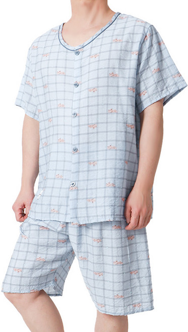 폭스 풍경인견 캐릭터 반팔 오픈 잠옷세트 E6 남성용