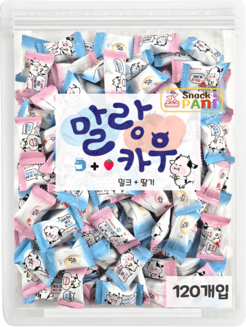 이가캔디 폭신폭신 말랑카우 밀크 딸기우유캔디 대용량 스낵파니 간식 120개입, 1개