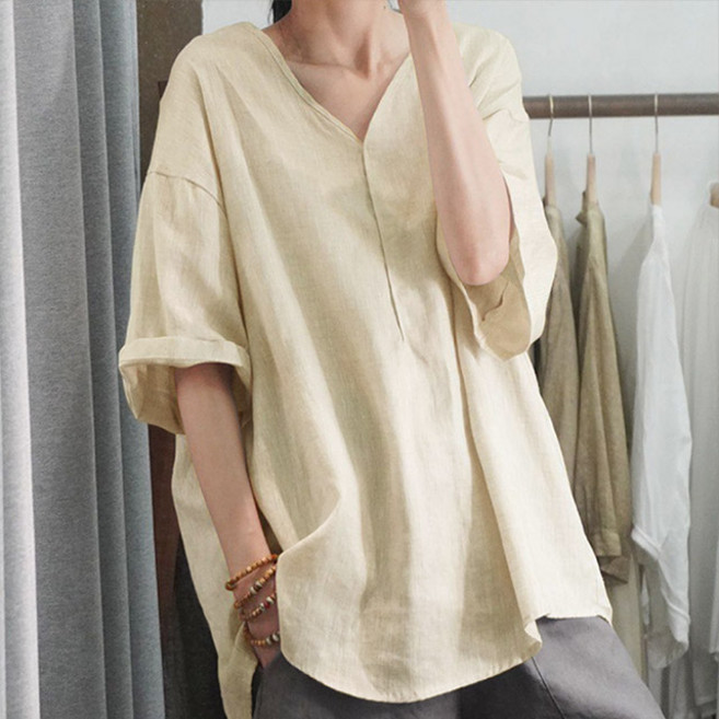 드마엘 여성 오웬 린넨 브이넥 블라우스 셔츠(5color)+델로나