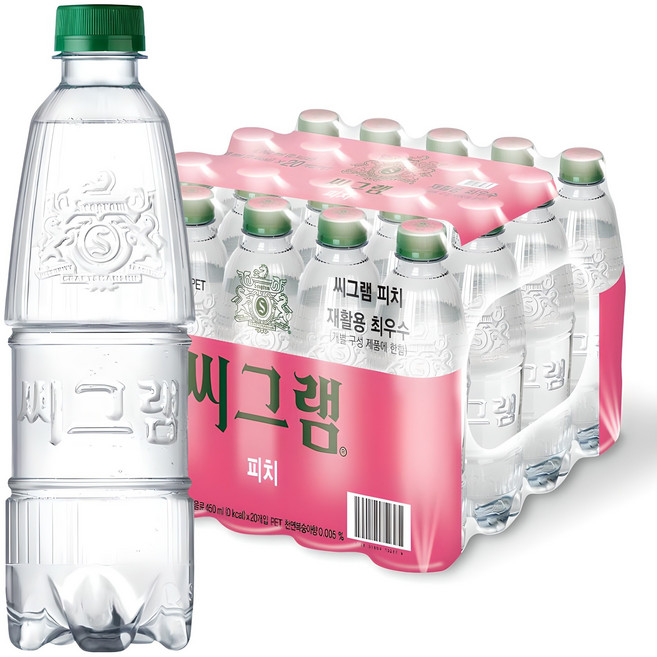 씨그램 피치 무라벨 탄산음료, 450ml, 20개