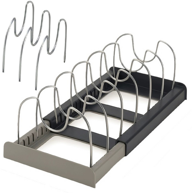 HGA 확장형 길이조절 주방 후라이팬 정리대 냄비 거치대 접시 선반 10packs, 블랙 회색조합, 1개, 10단