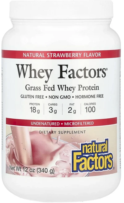 새해 건강을 선물하세요 Natural Factors Whey Factors 목초 사육 유청 단백질 천연 딸기 340g(12oz) 특별관리진행, 1개, 340g - 쿠팡