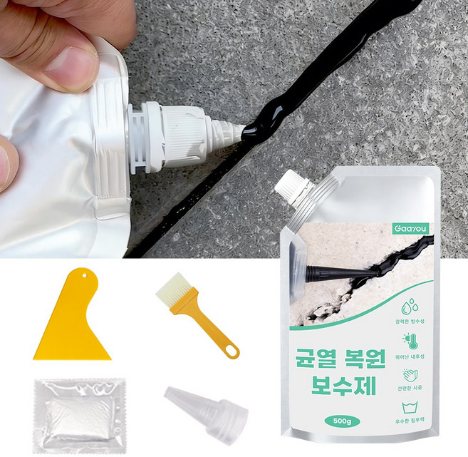 Gaayou 가정용 바닥 균열복원 보수제 지붕 욕실 벽면 몰탈시멘트 고탄력 접착제, 블랙, 500g, 1개