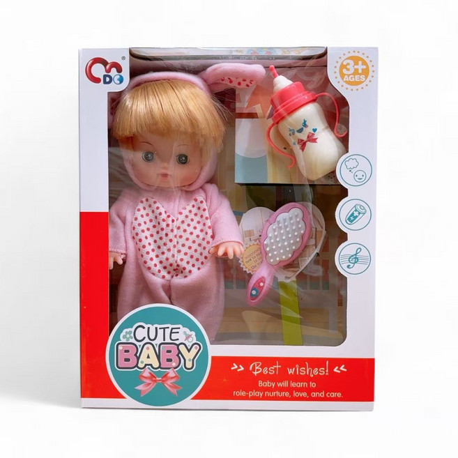CD 娃娃 Cute Baby 兔子造型娃娃 附奶瓶梳子 可愛角色扮演玩具 柔軟材質 激發想像力, 多色混合, 1個