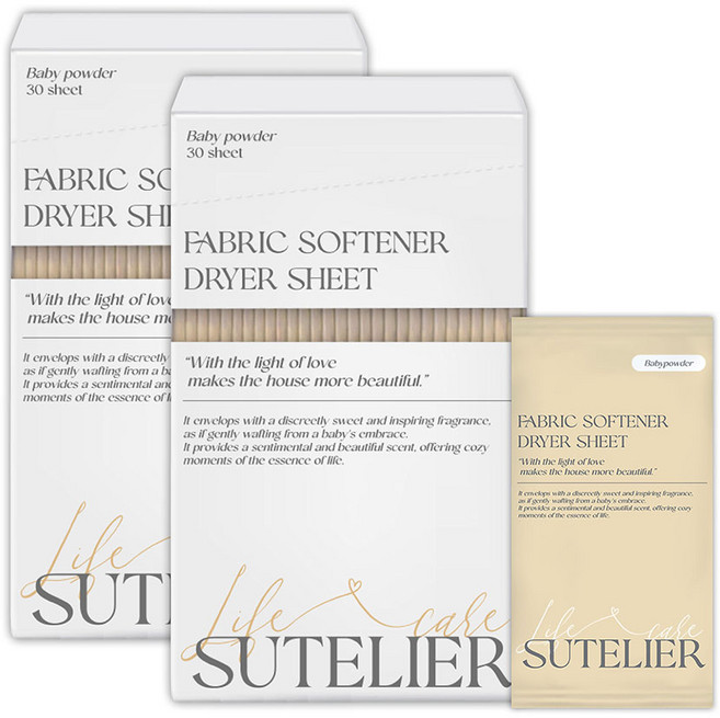 수뜰리에 에센스 건조기시트 섬유유연제 베이비파우더향 본품, 2개, 30개입