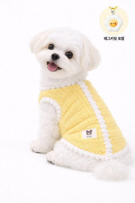 무드그라운드 강아지 조끼 후리스 보들보들 수면 겨울조끼, 옐로우, 1개