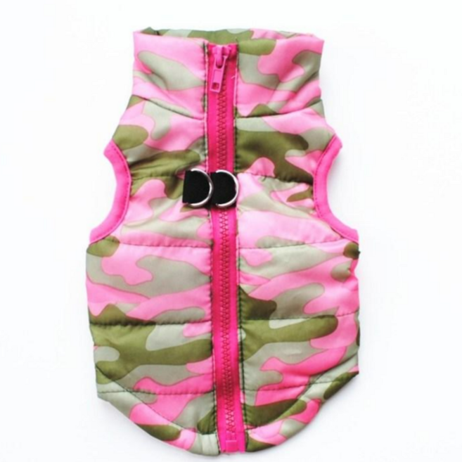 애견 겨울 바람막이 강아지 패딩 조끼 WI057DG, 핑크 위장, 1개