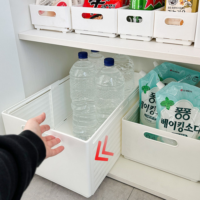 하이어데코 길이조절 팬트리 수납 정리함, 화이트 (특대형), 2개