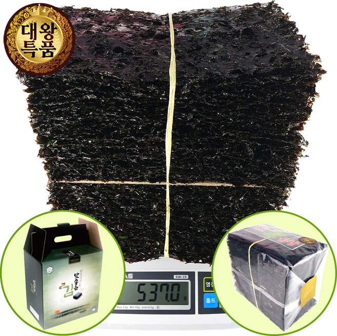 [선물세트] 곱창돌김 대왕특품 100장 (1톳) 520g 내외 / 25년 햇김 곱창김 생김 명절 선물용, (520g+선물박스)1개