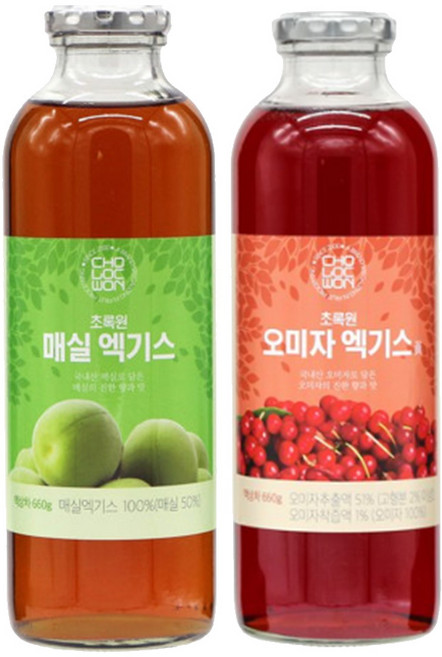 [성실한오피스] 초록원 오미자 엑기스 660g + 매실 엑기스 660g 원액 (총2병), 1개, 2개