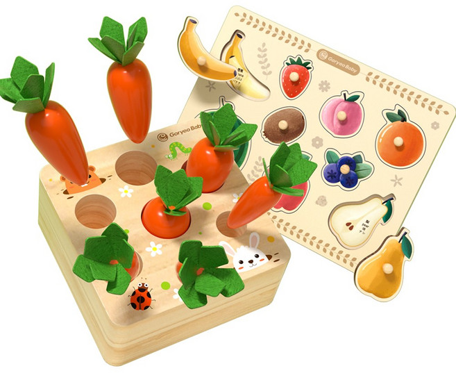 고려베이비 도형끼우기 크기분별 당근뽑기 돌 두돌 아기장난감 원목 유아 교구, 당근뽑기+신상과일, 1개