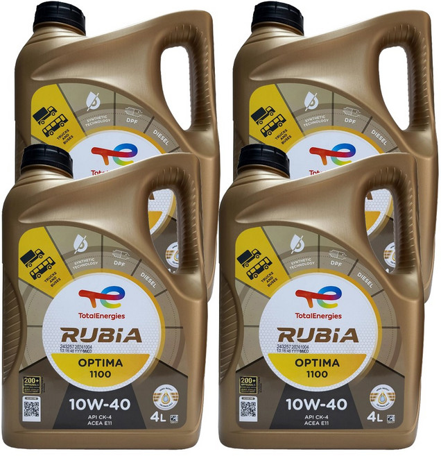 토탈 루비아 옵티마 1100 10W40 4L x 4개 1박스 16L DPF 유로6 TIER-4 고성능 합성 디젤 엔진오일 CK-4 E11