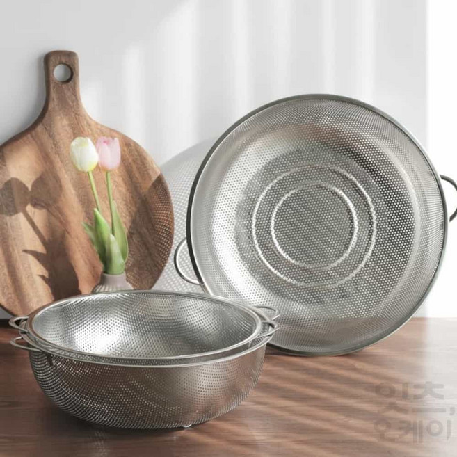 스텐 타공채반 과일 야채 세척용 양손잡이 물빠짐 다용도, 1개