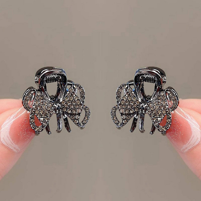 도니주니 미니 집게핀 메탈 리본 큐빅 포인트 헤어핀 2P