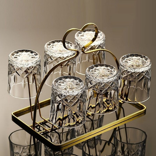 위스키잔세트 크리스탈잔 고급 술잔 세트 유리물컵 6개+술잔거치대1개 예쁜유리잔 SK668, 비꽃6개+술잔거치대1개, 1개