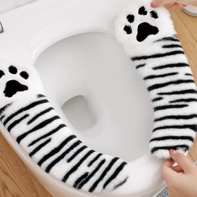 하니월드 따뜻한 발바닥 기모 변기커버시트, 블랙, 1개