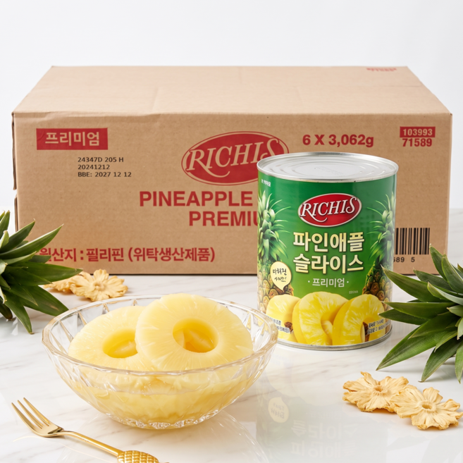 1박스) 리치스 파인애플 슬라이스 프리미엄 3kg X 6개