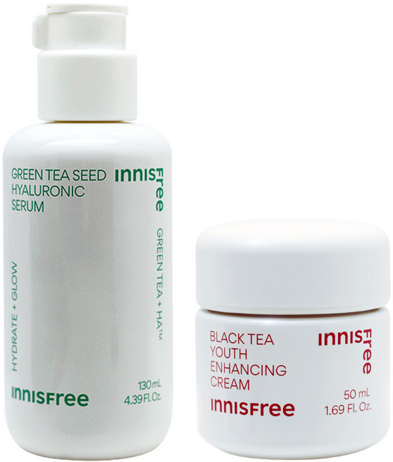이니스프리 그린티 씨드 히알루론산 세럼 130ml+블랙티 유스 인핸싱 크림 50ml/2종구성, 1개