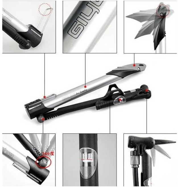 GIYO GM-71 打氣筒 台灣製 公司貨 直立可攜式 附錶140psi 美法兩用, 1個