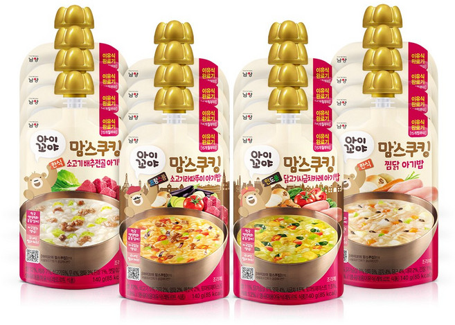 아이꼬야 유아용 맘스쿠킹 이유식 15개월부터 혼합구성 맛별 4개씩, 배추전골+찜닭+라따두이+시금치카레, 16개, 140g