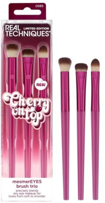 리얼 테크닉 체리 온 탑 메스머아이즈 브러시 트리오 메이크업 세트 합성 브리스틀 아이섀도 블렌딩 브러시 비건 & 크루얼티 프리 파우더 크림 섀도우용 3피스 세, Brush Trio, 1개 - 쿠팡