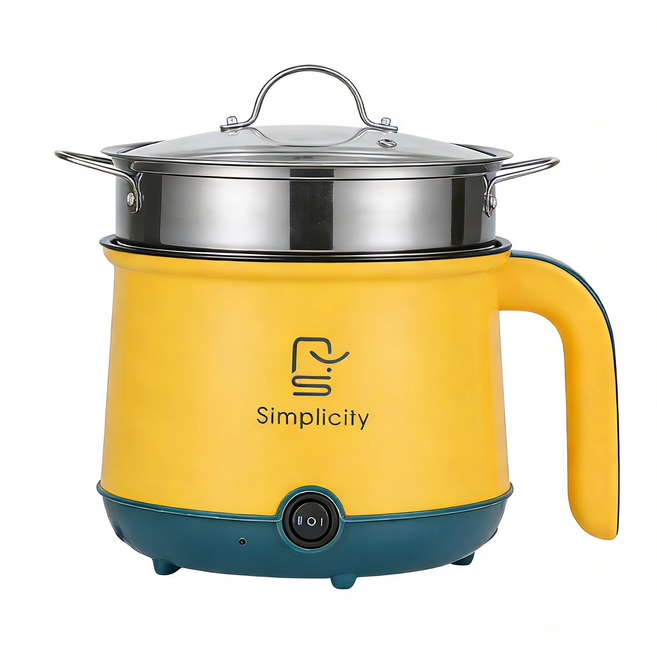 110V電煮鍋 1.8L迷你多功能快煮鍋：學生宿舍、泡麵、蒸煮、不粘鍋, 多功功能電煮鍋-黃色