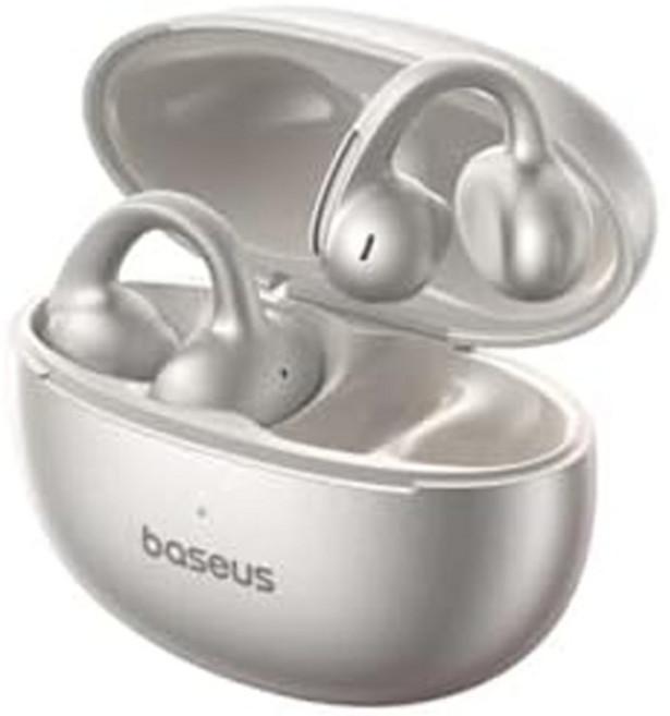 베이스어스 보위 MC1 프로 오픈 이어버드 LDAC가 장착된 고해상도 무선 오디오 HiFi4 어쿠스틱 CD 사운드 U-링 커브핏 컴포트 디자인 슈퍼베이스 2.0 DNN 4 마이크, Titanium