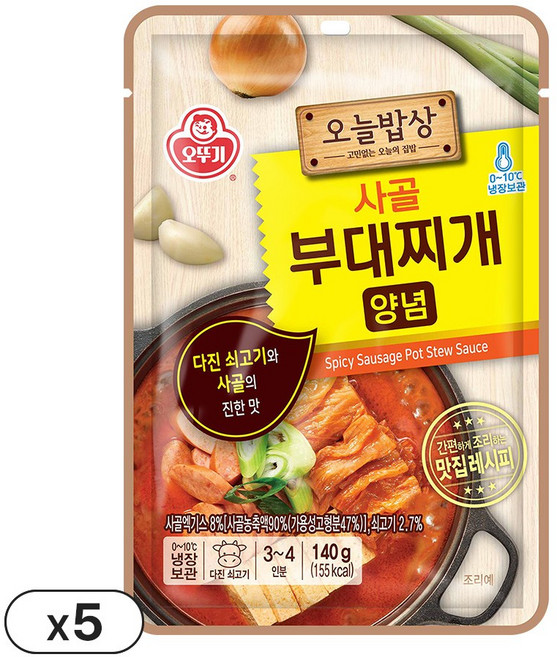 오뚜기 오늘밥상 사골 부대찌개 양념, 5개, 140g