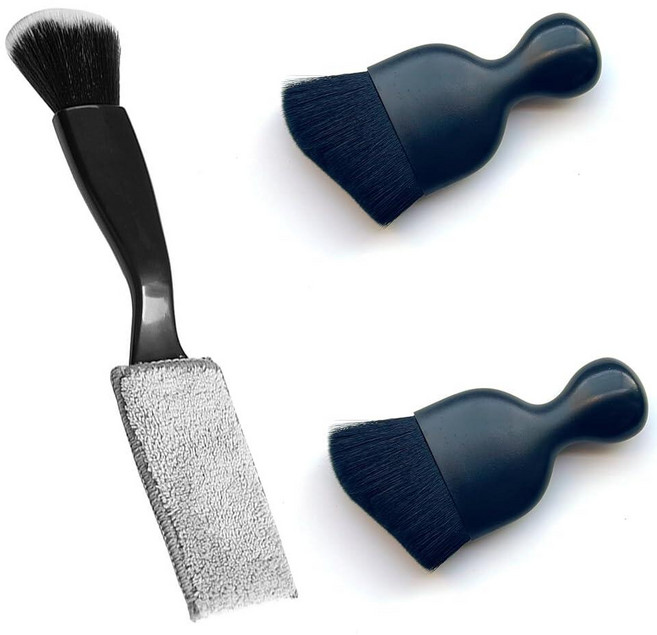 Smeyta 자동차 클린용 더블 헤드 브러시 2개 내부 디테일링을 위한 자동차 브러시 자동차 디테일링 브러시 외부 부드러운 자동차 디테일링 브러시(더블 헤드-블랙 2팩), 블랙-3개