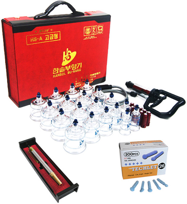 한솔부항기 19p + 스테인레스 사혈기 + 1회용 수동란셋 랜덤 발송 200p, 1세트