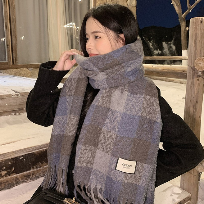 빅무드 노블 헤링본 체크 머플러 남녀공용 커플 겨울 롱 목도리