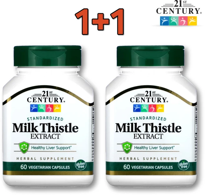 21st Century 표준화된 우유 엉겅퀴 추출물 베지캡슐 60정x2 밀크씨슬 Milk Thistle, 2개, 60정 - 쿠팡