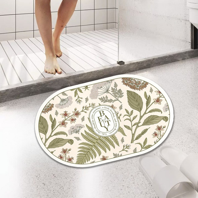 디아쿠아 북유럽 감성 워셔블 규조토 욕실 주방 미끄럼방지 발매트, 28.식물, 1개