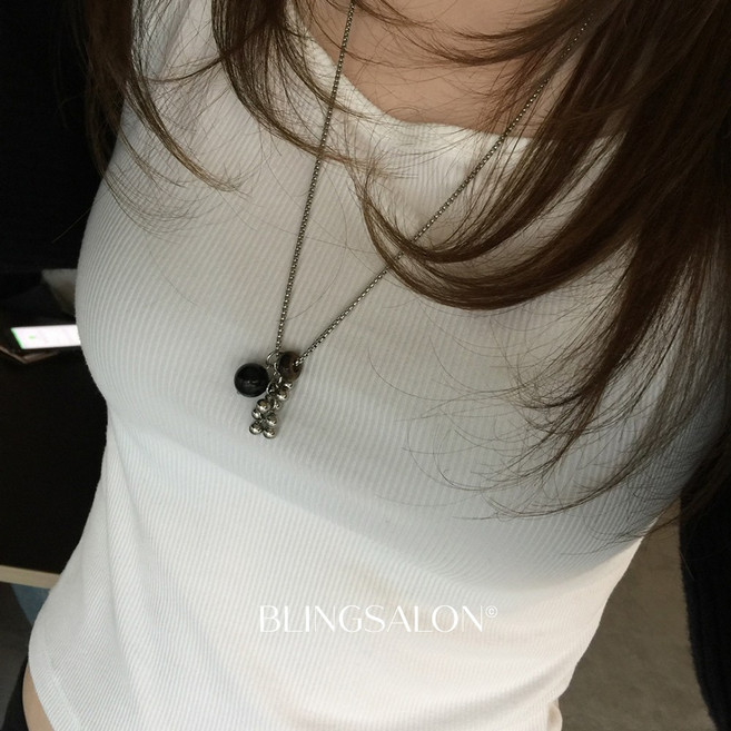 블링살롱 자체제작 알러지없는 써지컬 스틸 오닉스 그레이프 롱 드롭 목걸이 1컬러 여성용 긴 레이어드 네크리스