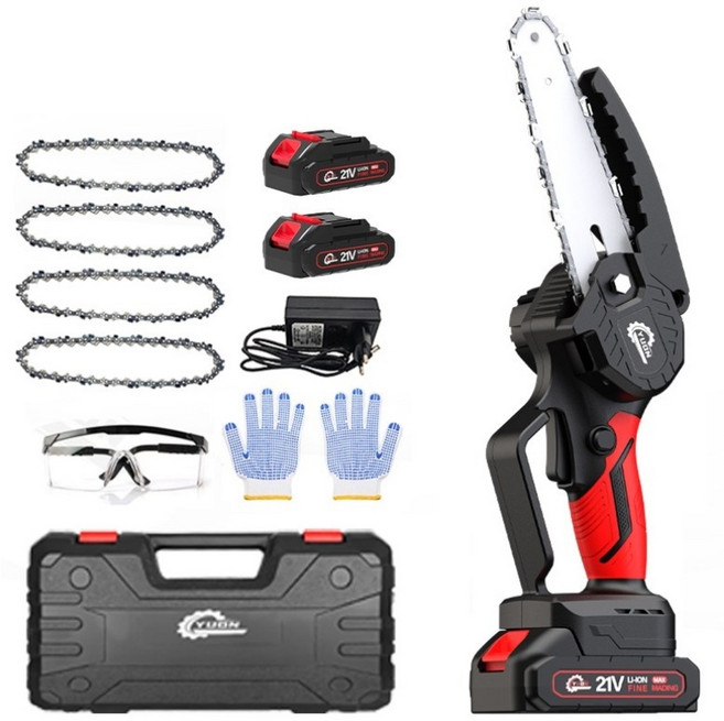 YUON 독일 15.24cm 무선 소형 전기톱 체인톱 충전식 21V 풀세트, 옵션2(맛데리2개), 1개
