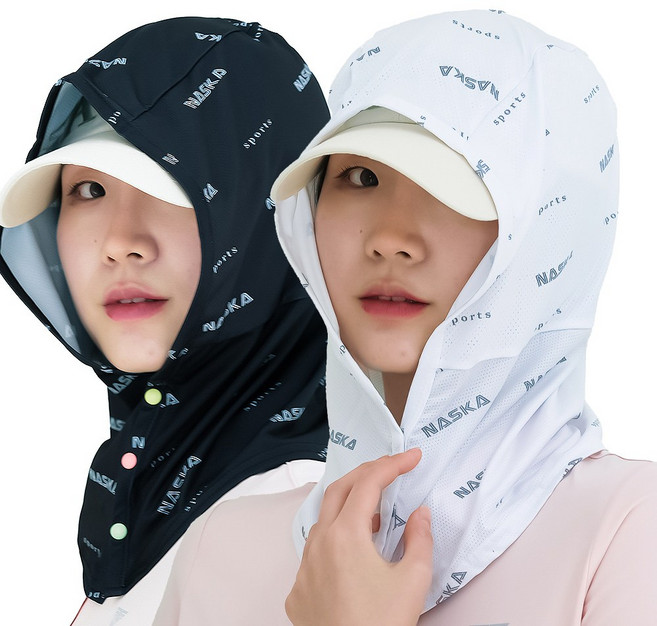 국산 1+1 NSK 후드형 햇빛가리개 얼굴 햇볕가리개, 화이트+화이트, 1세트