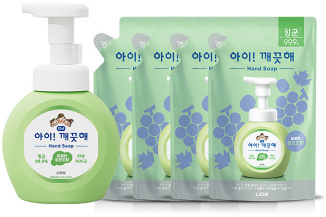 아이깨끗해 청포도향 본품 (250ml) 1개 +리필 (200ml) 4개, 250ml