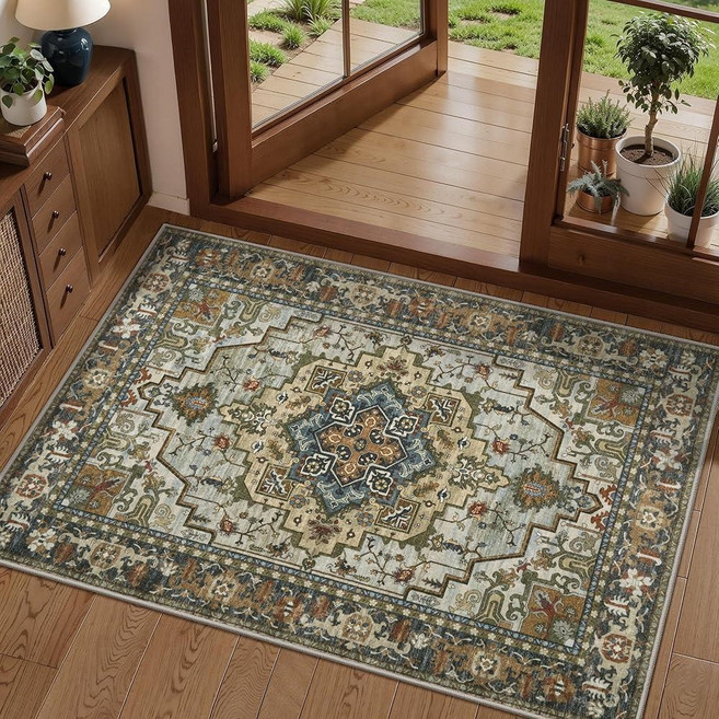 Tangsoo Vintage 2x3 Washable Rugs for Entryway Non Slip Small Area Rug Farmhouse Indoor Front Doo