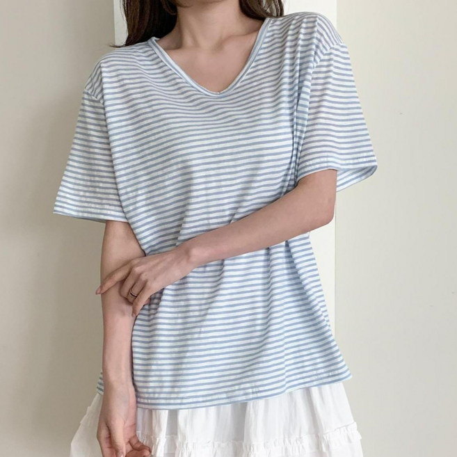 NANIKA 얇은 반팔 단가라 빅사이즈 이너 티셔츠 여름