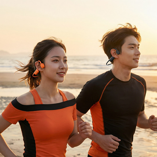 브리츠 BZ-BoneWave8 골전도 블루투스 이어폰 IPX8 오픈형 수영 러닝 스포츠 무선 이어폰 ENC 통화, 오렌지, BoneWave8
