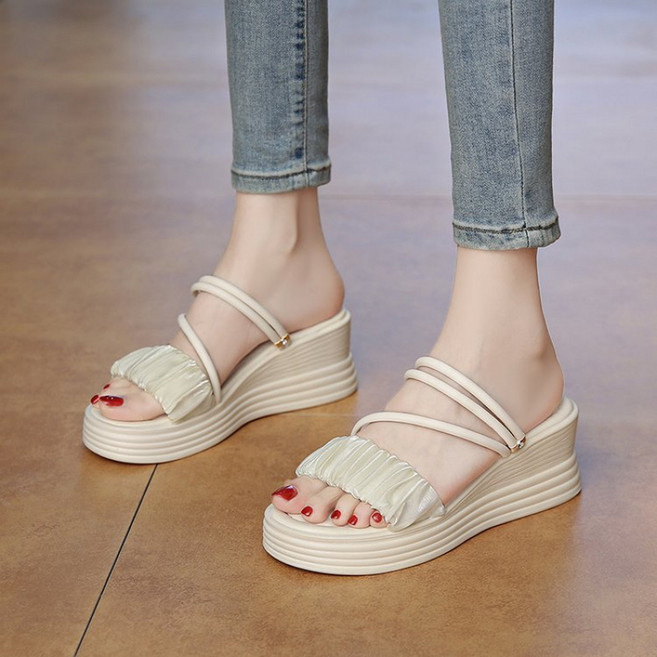 SAHINER 여성 플랫폼 샌들 주름 장식 뮬 투웨이 여름 캐주얼 슈즈 ALX35