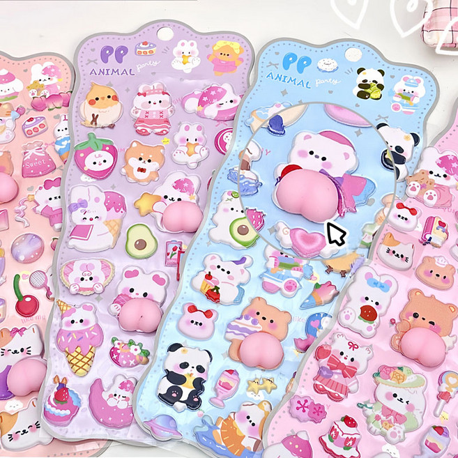 (4개세트) 코코쥬 말랑 애니멀 엉덩이 다꾸스티커모음 핸드폰케이스 캐리어 노트북 팬시용품