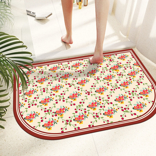 홈 빨아쓰는 깨지지 않는 규조토 발매트 해바라기 데이지 양귀비 백합 복고 플라워 꽃무늬 욕실용 화장실용 감성 스프트 매트 노슬립 수분 흡수 빠른 건조, 상큼 10