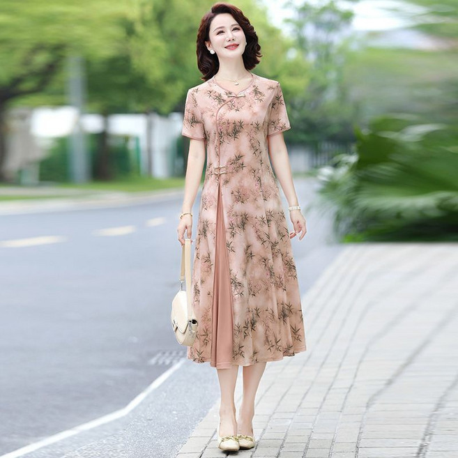 DFMEI 新中式改良旗袍連衣裙夏季新款時尚顯瘦遮肚子減齡中長款過膝裙子