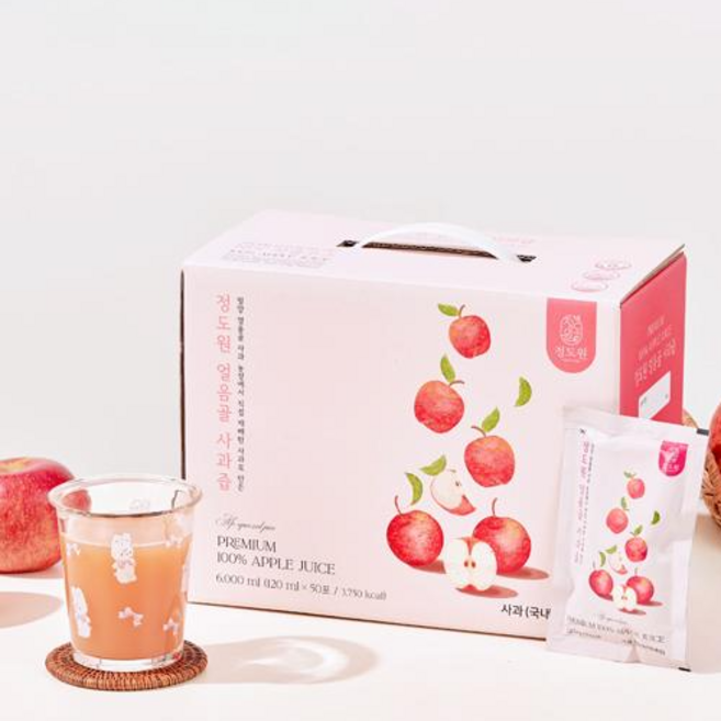 [정도원팜] 저온착즙 사과100% 정도원 얼음골 사과즙 선물세트 120ml 50개, 일반형50팩, 1개