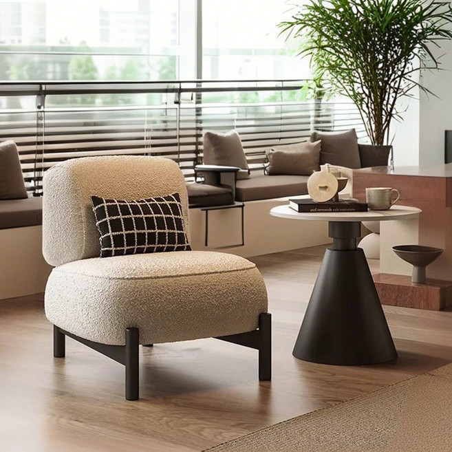 하루꿈 1인용 램스울 소파 푹신한 의자 거실 감성 빈티지 쇼파 의자 원룸 거실 카페 소파, 화이트