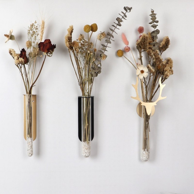 덴마크 노르딕 스타일 심플한 철제 벽걸이 꽃병 꽃 무료 펀칭 벨크로 장식 예술, 하얀색, 큰