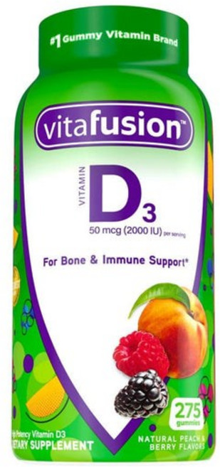 Vitafusion 비타민 D3 2000 IU 본 & 이뮨 서포트 피치 블랙베리 스트로베리 구미, 1개, 275정