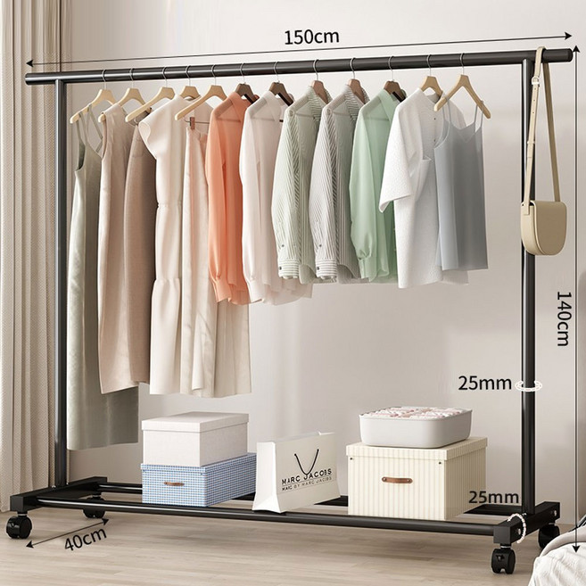 YULIFE 옷장 스탠드 옷걸이 튼튼한 이동식 행거, 블랙