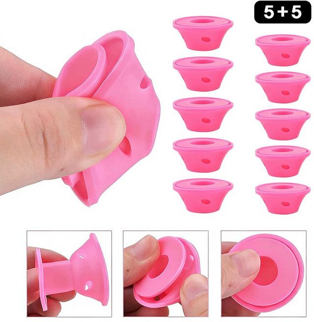 루베이 말랑 실리콘 헤어롤 구르프 자연스러운 컬 헤어스타일 연출 셀프 웨이브 파마도구 스타일링/데일리/수면, 10개, 핑크색